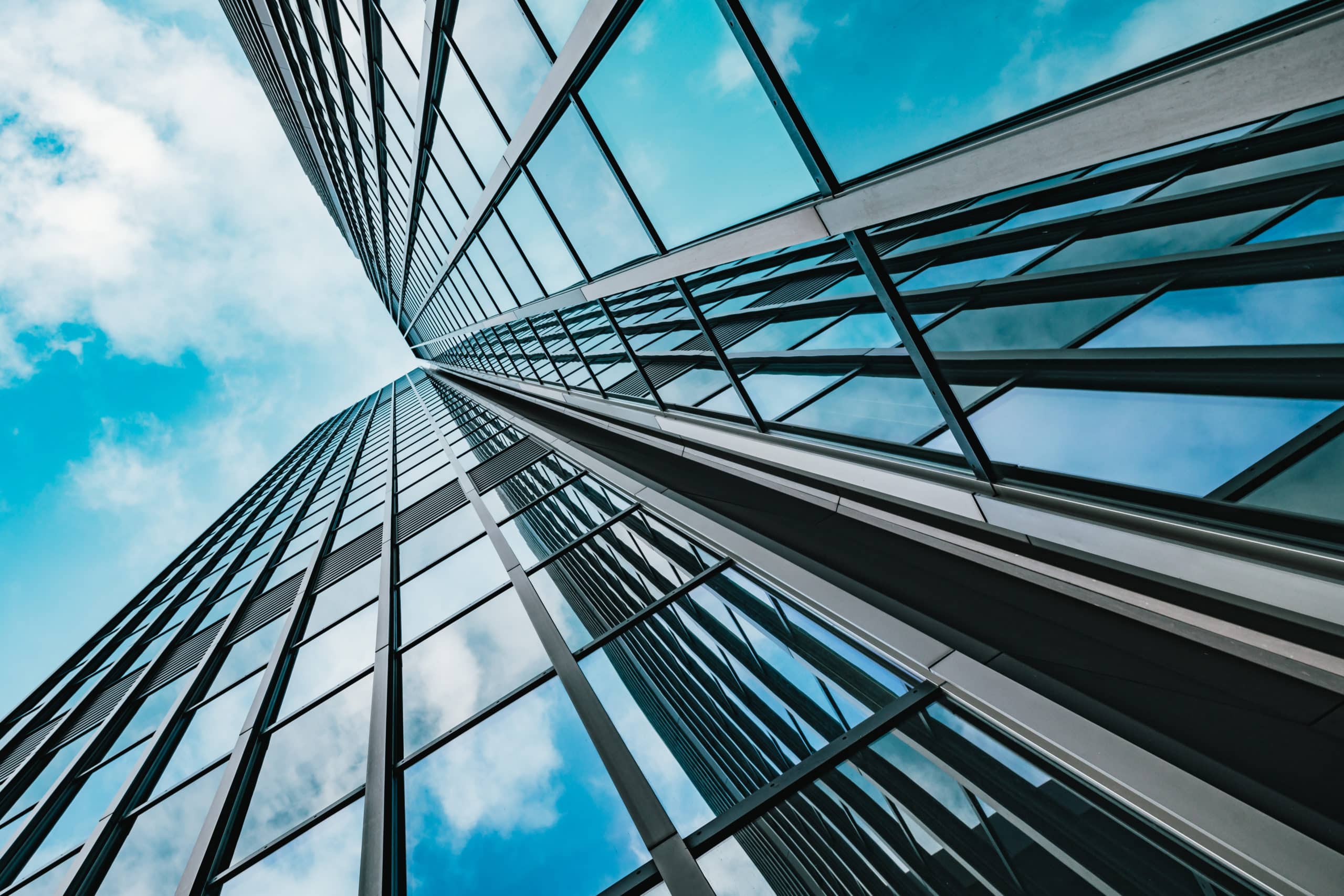 Blue reflective glass buildings