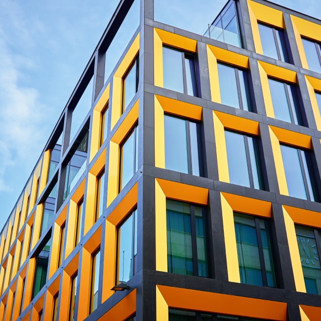 Orange and concrete building